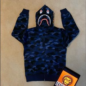 Bape A Bathing Ape OG Blue Camo Shark Hoodie